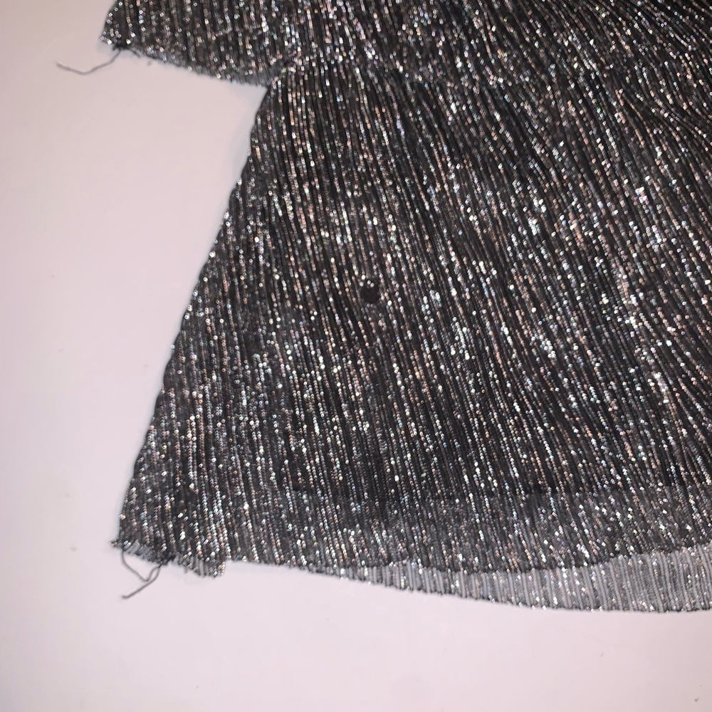 Lulus Glowing Gorgeous Silver Metallic Sparkly Shiny Tiered Mini Dress 4 Flaw - Picture 12 of 13